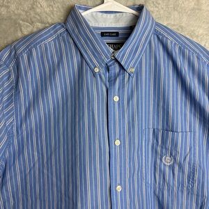 Chaps Blue and White Striped Button-Down Shirt